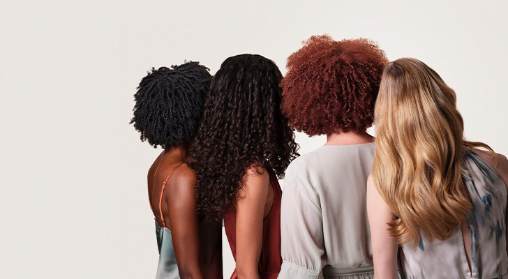 beige banner with four models