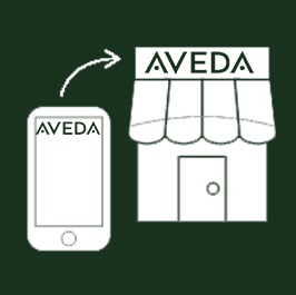 mobile phone icon and aveda store icon. reserve your product online and pick it up in store