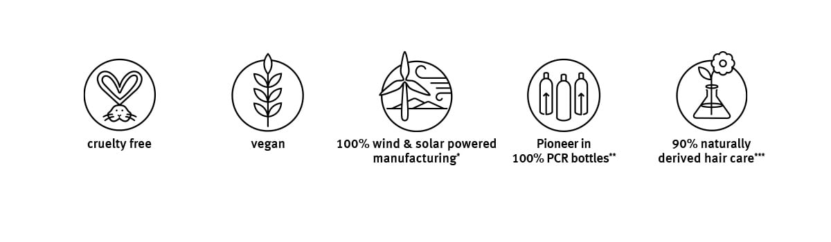 Aveda is 100% vegan, cruelty-free, wind & solar powered manufacturing, pioneer in 100% PCR bottles & 90% naturally derived hair