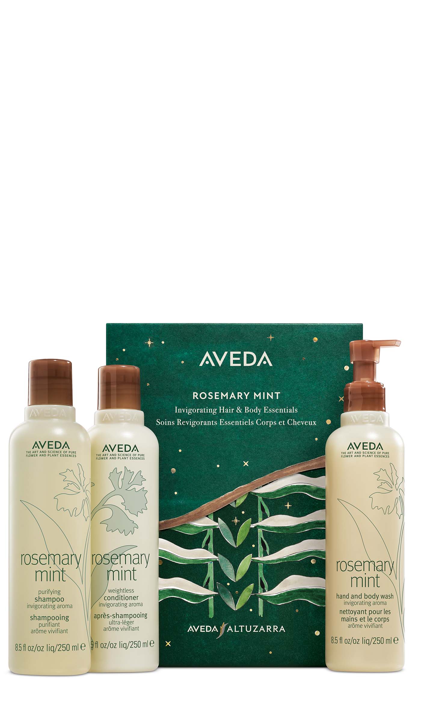 Three tan bottles with brown caps in front of a green box